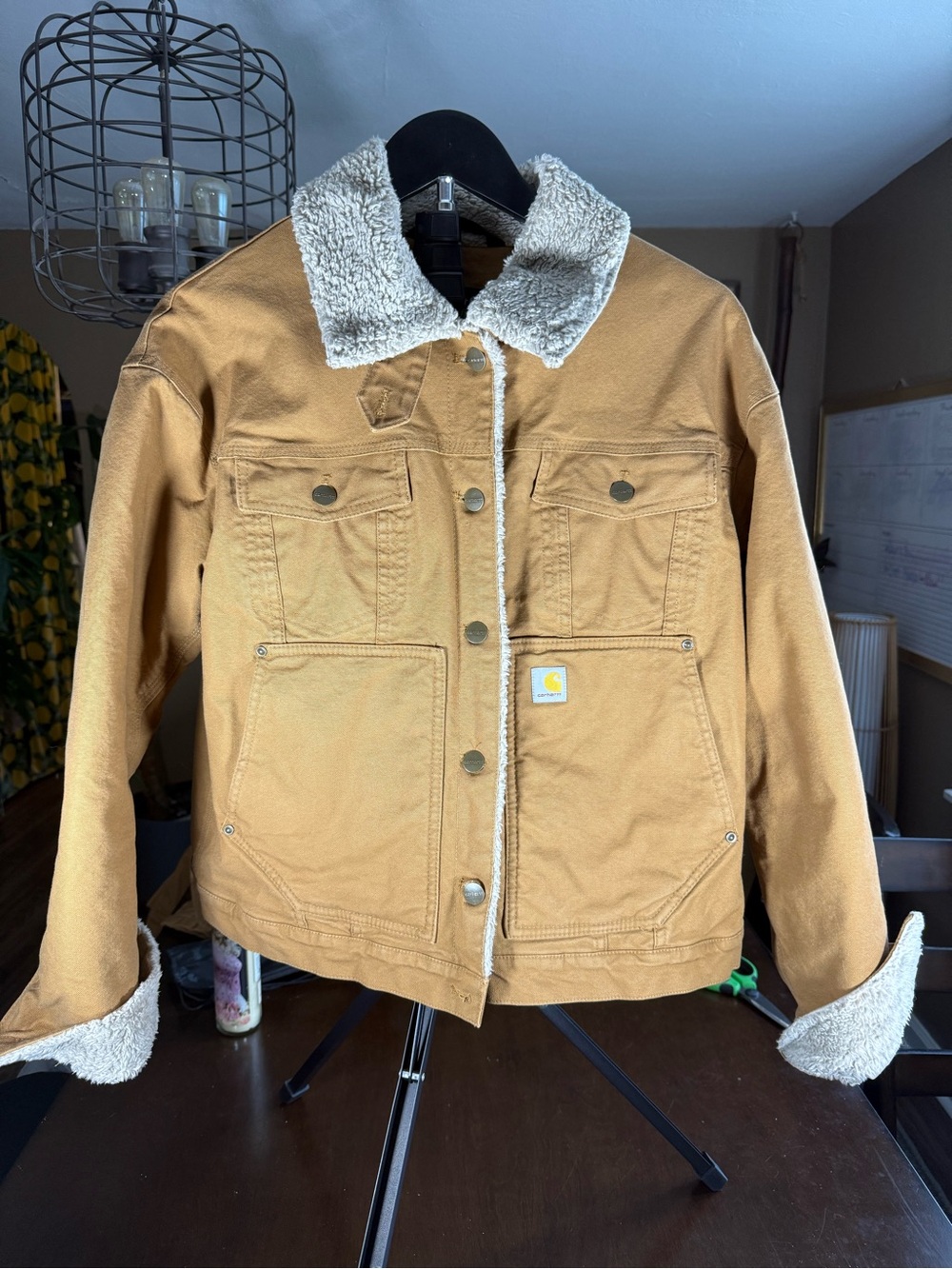 Carhartt Tan Loose Fit Sherpa-Lined Canvas Jacket